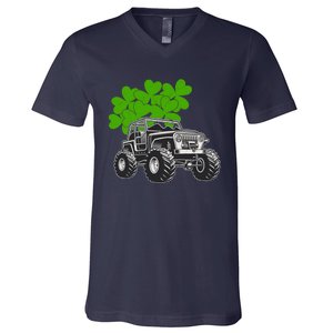 Irish Shamrock Monster Truck St Patrick's Day Cute Gift V-Neck T-Shirt