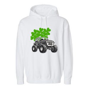 Irish Shamrock Monster Truck St Patrick's Day Cute Gift Garment-Dyed Fleece Hoodie