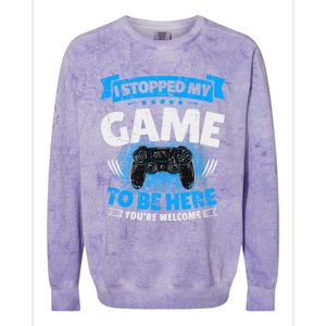 I Stopped My Game To Be Here Gaming Funny Video Gamer Meaningful Gift Colorblast Crewneck Sweatshirt