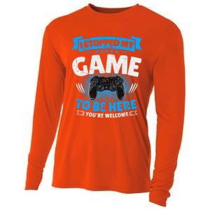 I Stopped My Game To Be Here Gaming Funny Video Gamer Meaningful Gift Cooling Performance Long Sleeve Crew