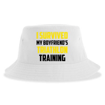 I Survived My BoyfriendS Triathlon Training Triathlete Sustainable Bucket Hat