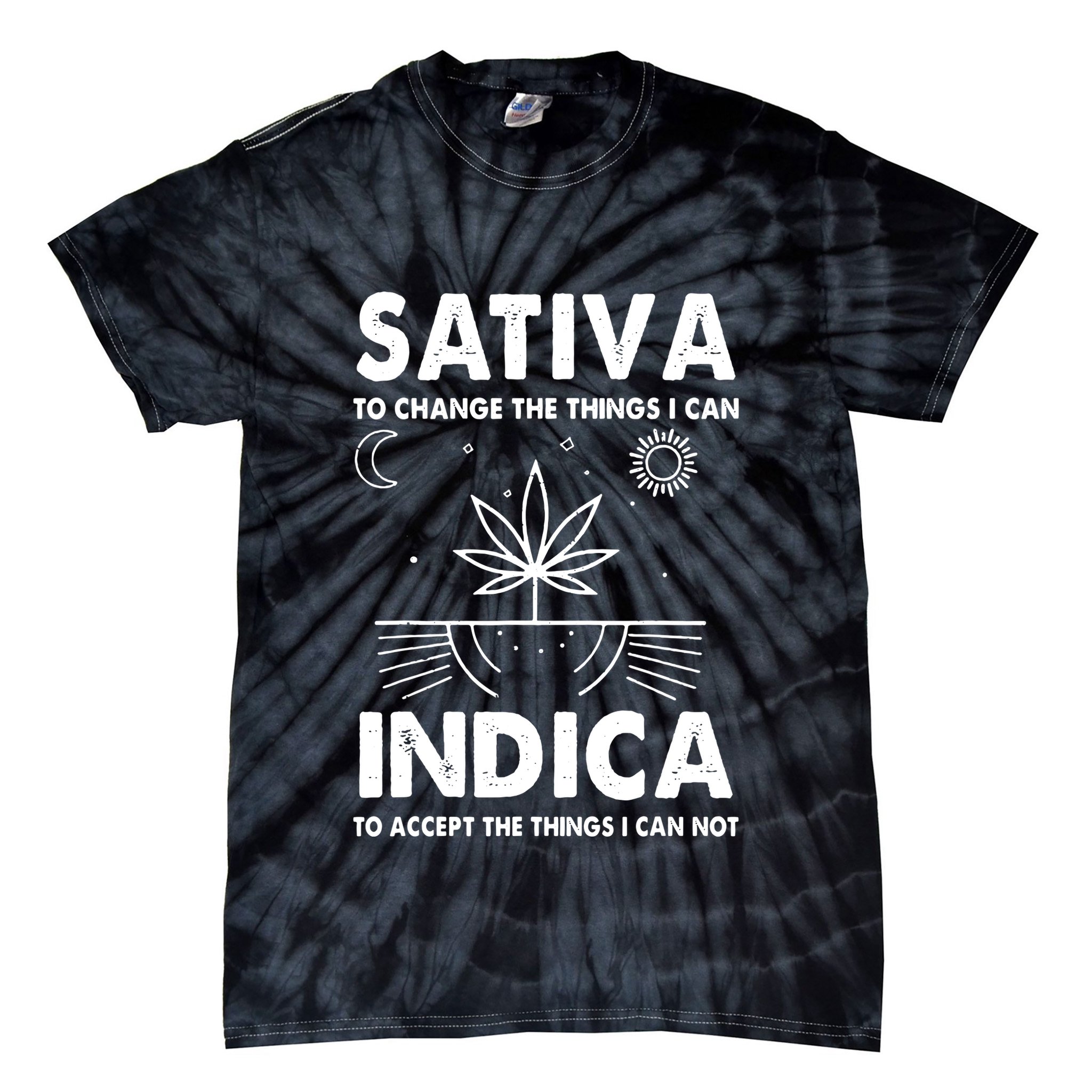 Indica Sativa Meme Funny Weed 420 Cannabis Clothing Stoner Tie-Dye T-Shirt