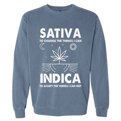 Indica Sativa Meme Funny Weed 420 Cannabis Clothing Stoner Garment-Dyed Sweatshirt