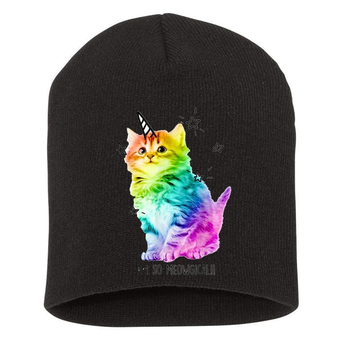 Im So Meowgical Unicorn Rainbow Best Cute Cat Short Acrylic Beanie