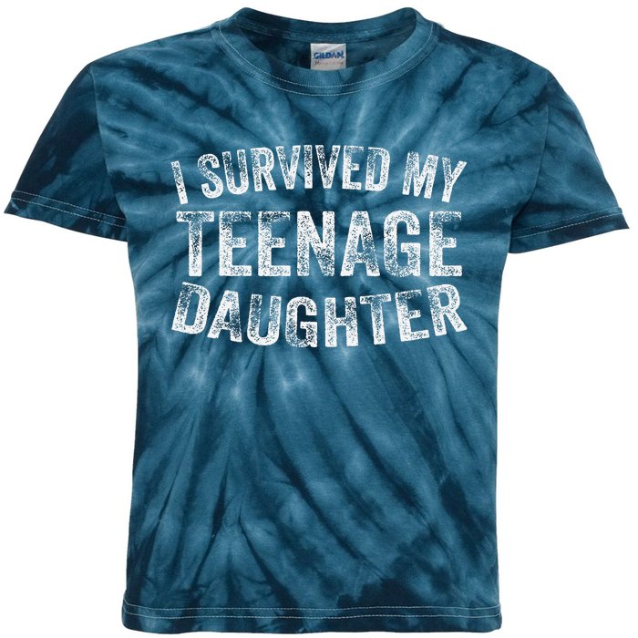 I Survived My Teenage Daughter Funny Vintage Kids Tie-Dye T-Shirt