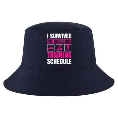 I Survived My Husbands Training Schedule Triathlon Cool Comfort Performance Bucket Hat