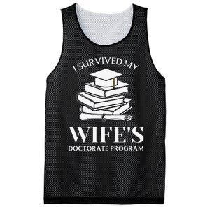 I Survived My Wife's Doctorate Program Funny Phd Book Lovers Mesh Reversible Basketball Jersey Tank