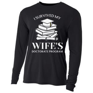 I Survived My Wife's Doctorate Program Funny Phd Book Lovers Cooling Performance Long Sleeve Crew