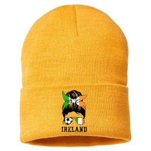 Irish Soccer  Mom Messy Bun Ireland Flag Football Fan Sustainable Knit Beanie