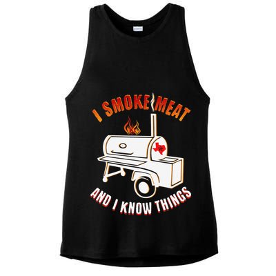 I Smoke Meat And I Know Things Funny BBQ Texas TX Ladies PosiCharge Tri-Blend Wicking Tank
