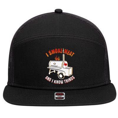 I Smoke Meat And I Know Things Funny BBQ Texas TX 7 Panel Mesh Trucker Snapback Hat