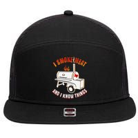 I Smoke Meat And I Know Things Funny BBQ Texas TX 7 Panel Mesh Trucker Snapback Hat