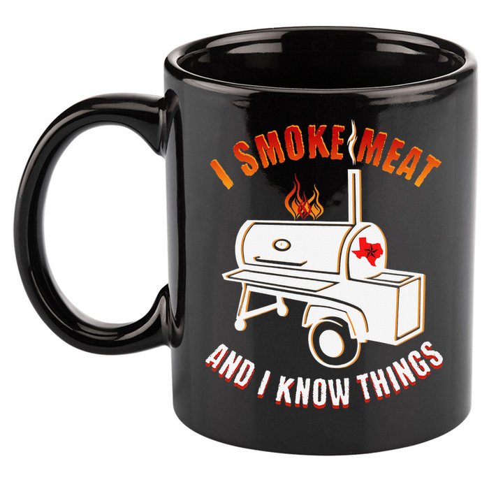 I Smoke Meat And I Know Things Funny BBQ Texas TX 11oz C Handle Ceramic Mug