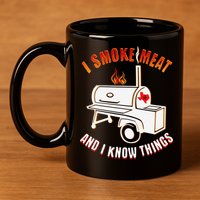 I Smoke Meat And I Know Things Funny BBQ Texas TX 11oz C Handle Ceramic Mug