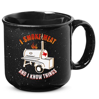 I Smoke Meat And I Know Things Funny BBQ Texas TX 15oz Campfire Ceramic Mug
