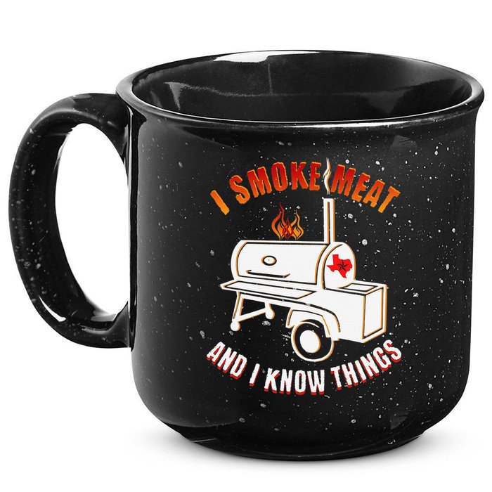 I Smoke Meat And I Know Things Funny BBQ Texas TX 15oz Campfire Ceramic Mug