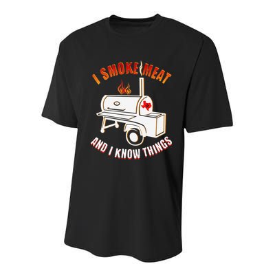 I Smoke Meat And I Know Things Funny BBQ Texas TX Youth Performance Sprint T-Shirt