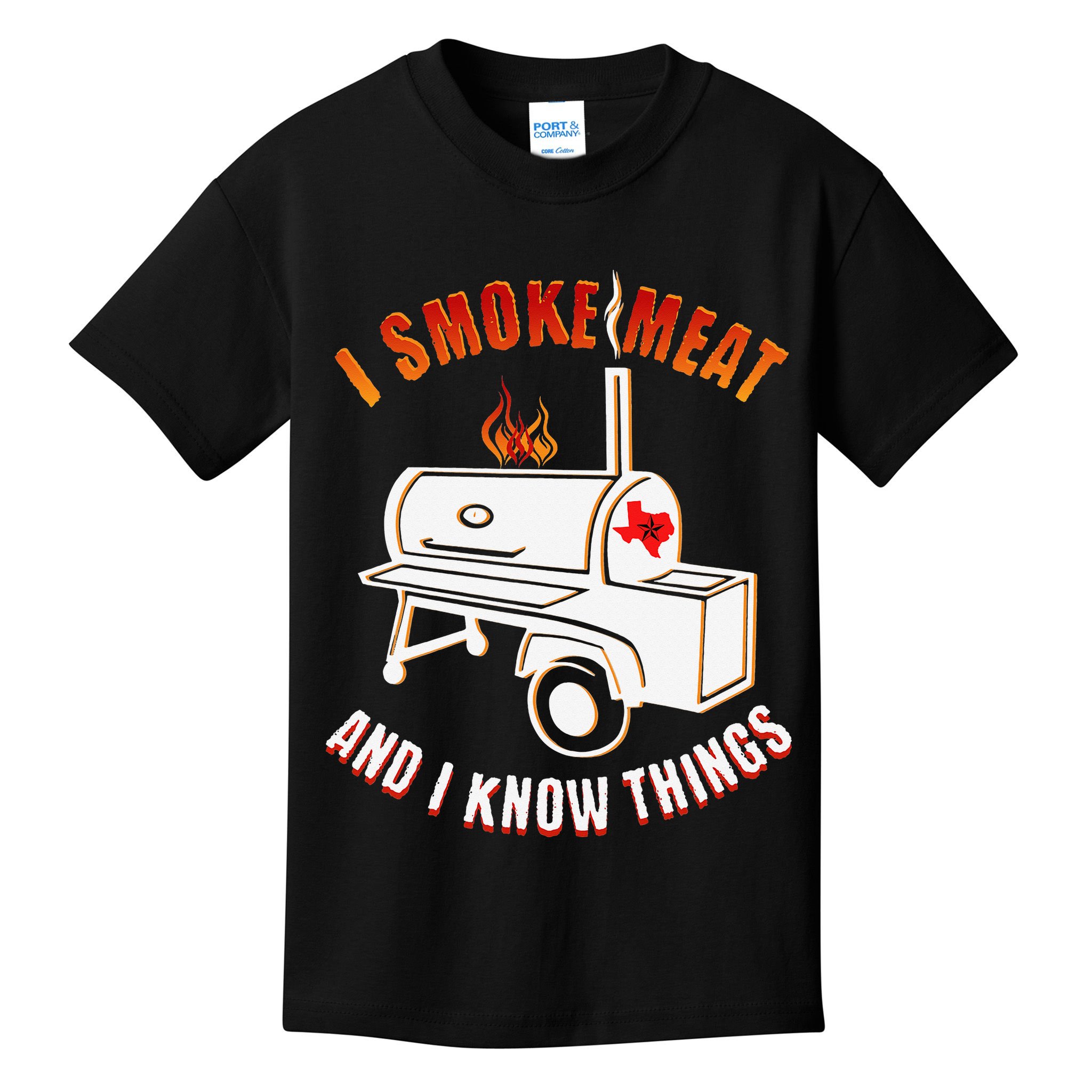 I Smoke Meat And I Know Things Funny BBQ Texas TX Kids T-Shirt