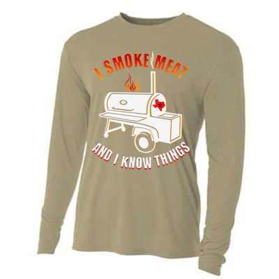 I Smoke Meat And I Know Things Funny BBQ Texas TX Cooling Performance Long Sleeve Crew