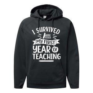 I Survived My First Year Of Teaching Back To School Teacher Performance Fleece Hoodie