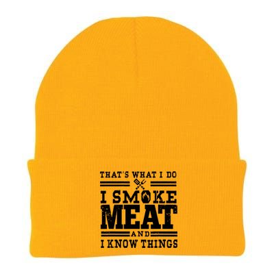 I Smoke Meat And I Know Things Funny BBQ Chef Grill Dad Knit Cap Winter Beanie