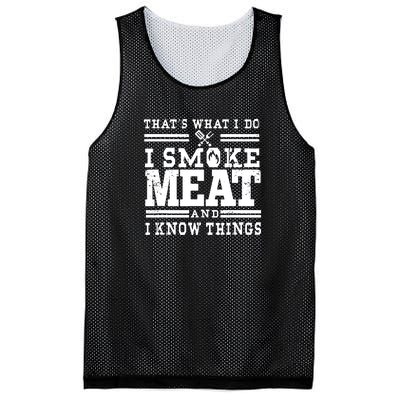 I Smoke Meat And I Know Things Funny BBQ Chef Grill Dad Mesh Reversible Basketball Jersey Tank