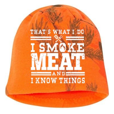 I Smoke Meat And I Know Things Funny BBQ Chef Grill Dad Kati - Camo Knit Beanie