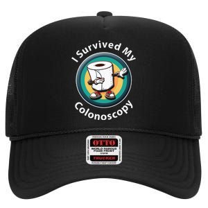 I Survived My Colonoscopy Survivor Funny Hospital Patient High Crown Mesh Back Trucker Hat