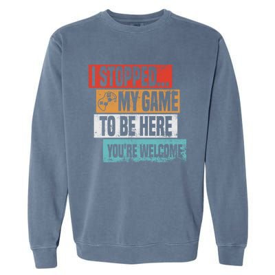 I Stopped My Game To Be Here Gaming Funny Gamer Vintage Great Gift Garment-Dyed Sweatshirt