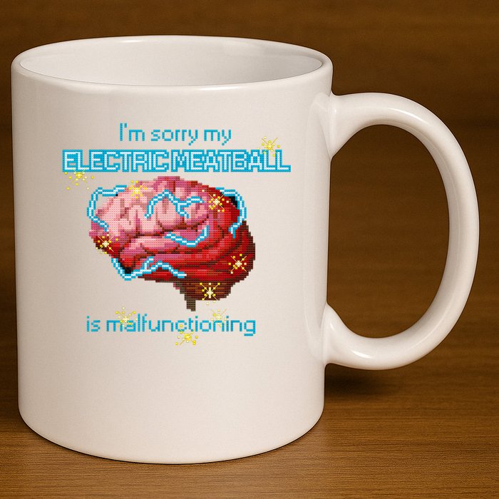 Im Sorry My Electric Meatball Is Malfunctioning Funny Brain 11oz C Handle Ceramic Mug