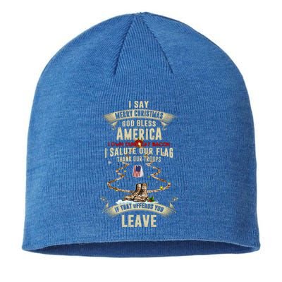 I Say Merry Christmas God Bless America Cute Gift Sustainable Beanie