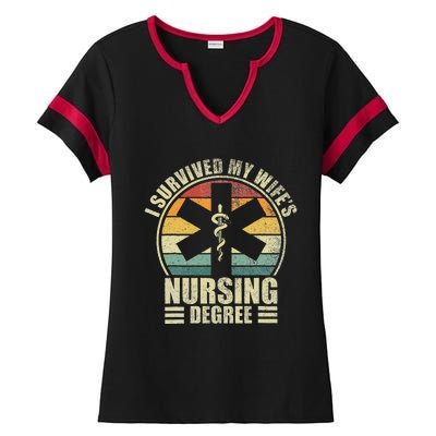 I Survived My WifeS Nursing Degree. Nursing Graduation Ladies Halftime Notch Neck Tee