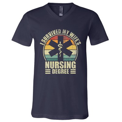 I Survived My WifeS Nursing Degree. Nursing Graduation V-Neck T-Shirt