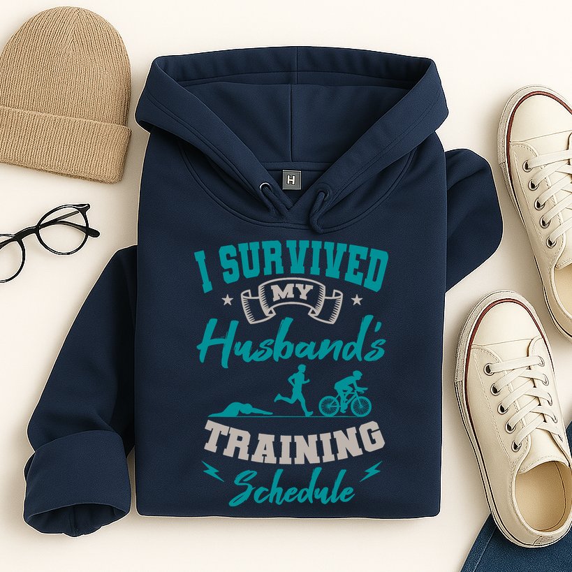 I Survived My HusbandS Training Schedule Triathlon Hoodie