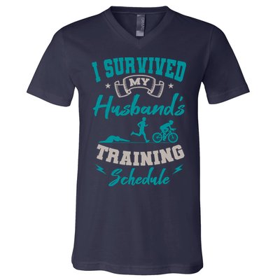 I Survived My HusbandS Training Schedule Triathlon V-Neck T-Shirt