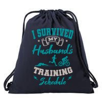 I Survived My HusbandS Training Schedule Triathlon Drawstring Bag