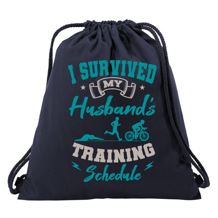 I Survived My HusbandS Training Schedule Triathlon Drawstring Bag