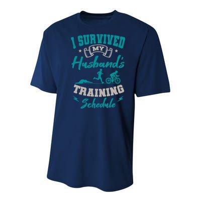 I Survived My HusbandS Training Schedule Triathlon Youth Performance Sprint T-Shirt
