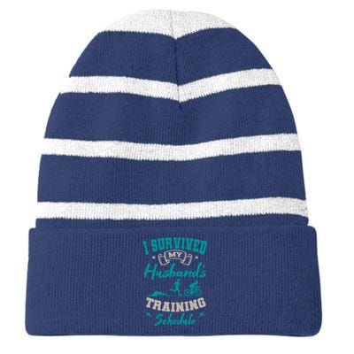 I Survived My HusbandS Training Schedule Triathlon Striped Beanie with Solid Band