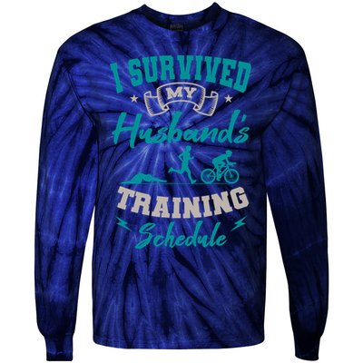 I Survived My HusbandS Training Schedule Triathlon Tie-Dye Long Sleeve Shirt