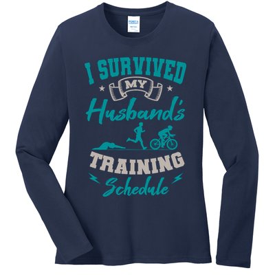 I Survived My HusbandS Training Schedule Triathlon Ladies Long Sleeve Shirt
