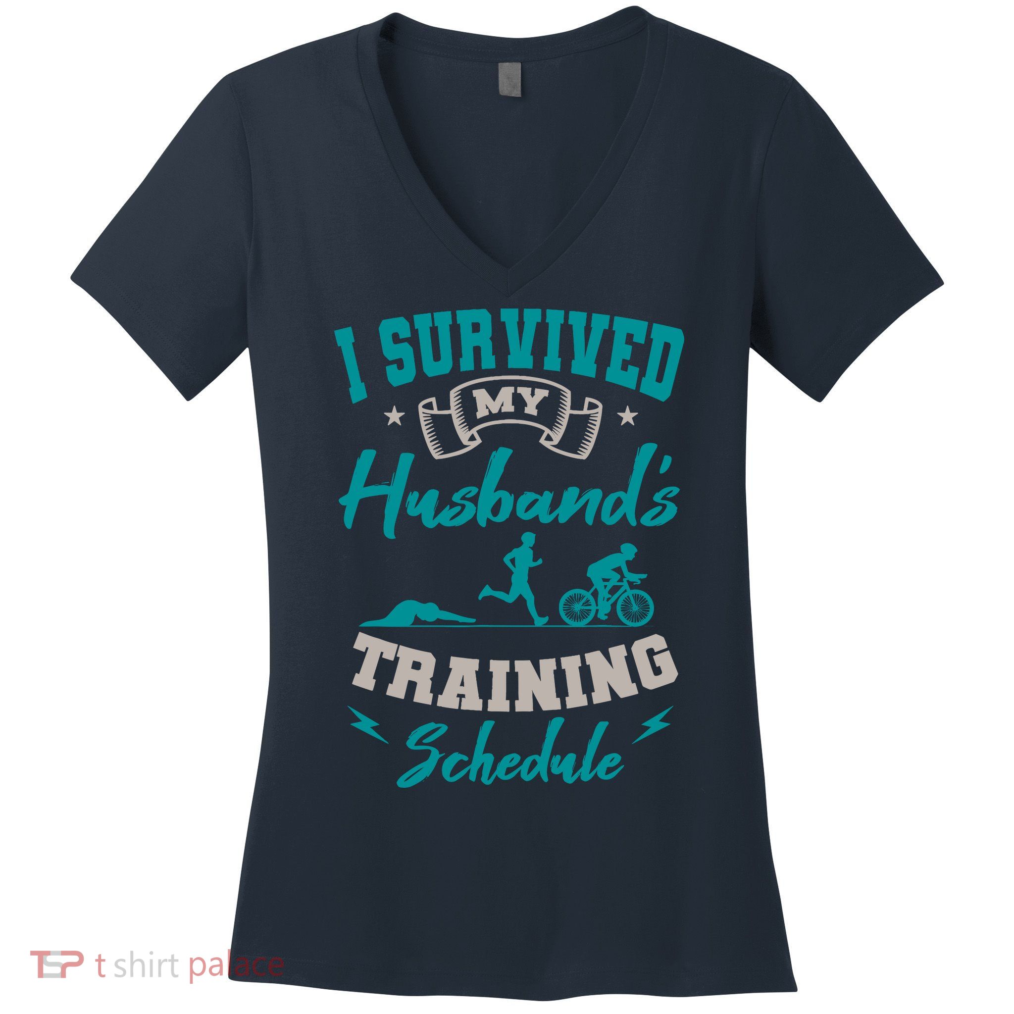 I Survived My HusbandS Training Schedule Triathlon Women's V-Neck T-Shirt