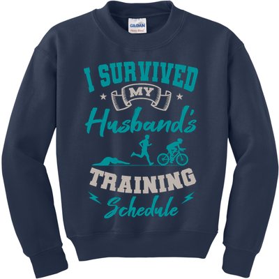 I Survived My HusbandS Training Schedule Triathlon Kids Sweatshirt