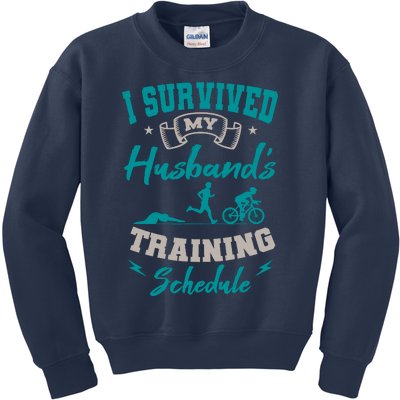 I Survived My HusbandS Training Schedule Triathlon Kids Sweatshirt