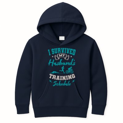 I Survived My HusbandS Training Schedule Triathlon Kids Hoodie