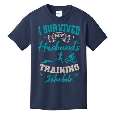 I Survived My HusbandS Training Schedule Triathlon Kids T-Shirt