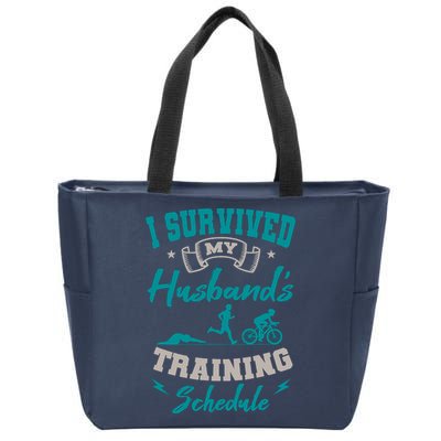I Survived My HusbandS Training Schedule Triathlon Zip Tote Bag