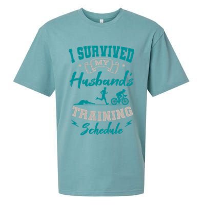I Survived My HusbandS Training Schedule Triathlon Sueded Cloud Jersey T-Shirt