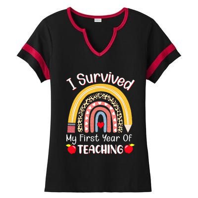 I Survived My First Year Of Teaching Funny New Teacher Joke Ladies Halftime Notch Neck Tee