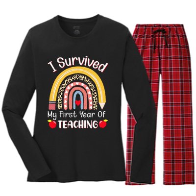 I Survived My First Year Of Teaching Funny New Teacher Joke Women's Long Sleeve Flannel Pajama Set 